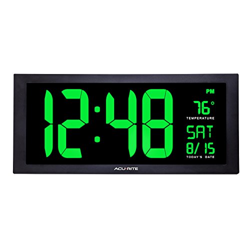 AcuRite 76101M Oversized LED Clock with Indoor Temperature, Date and Fold-Out Stand, 18