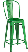 Load image into Gallery viewer, Flash Furniture Commercial Grade 4 Pack 24&quot; High Distressed Green Metal Indoor-Outdoor Counter Height Stool with Back
