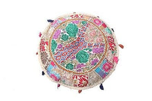 Load image into Gallery viewer, NANDNANDINI - Beautiful Christmas Decorative Bohemian Ottoman Patchwork Ottoman Indian Embroidered Indian Vintage Cotton Round Pouf Foot Stool , Vintage Patch Work Ottoman
