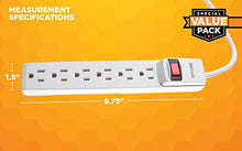 Load image into Gallery viewer, Woods 41346 Surge Protector with Overload Safety Feature, 6 Outlets and 2.5 ft Cord for 280J of Protection, White, 2 Pack
