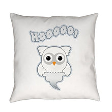 Load image into Gallery viewer, Truly Teague Burlap Suede or Woven Throw Pillow Spooky Little Ghost Owl - Cotton Twill, 14 Inch
