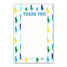 Load image into Gallery viewer, 30 Blank Thank You Cards Green Blue Yellow Polo Design Baby Boy Shower Birthday Party + 30 White Envelopes
