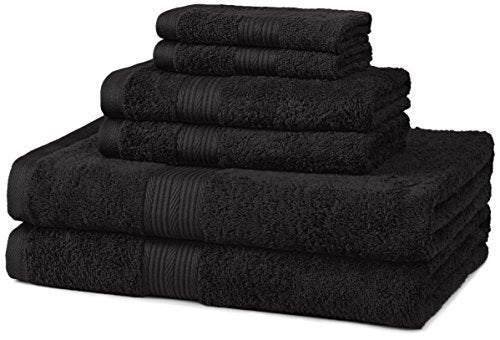 AmazonBasics 6-Piece Fade-Resistant Bath Towel Set - Black