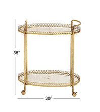 Load image into Gallery viewer, Deco 79 Metal Oval Bar Cart with Lockable Wheels, 30&quot; x 16&quot; x 35&quot;, Gold
