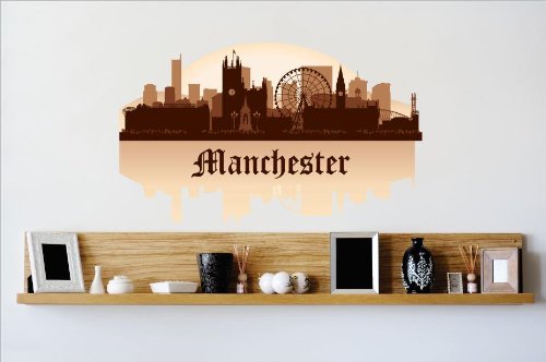 Decals - Manchester Skyline City View Beautiful Scene Landmarks, Buildings & Water Picture Art Mural - Size 24 Inches X 48 Inches - Vinyl Wall Sticker - 22 Colors Available