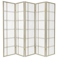 Oriental Furniture 6 ft. Tall Double Cross Shoji Screen - Special Edition - Grey - 5 Panels
