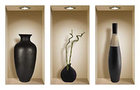 THE NISHA Art Magic 3D Vinyl Removable Wall Sticker Decals DIY, Set of 3, Black Vases