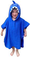 Load image into Gallery viewer, Hudz Kidz Premium Hooded Towel Poncho for Kids &amp; Toddlers, Soft 100% Cotton, Ideal at Bath, Beach, Pool (Blue Shark)
