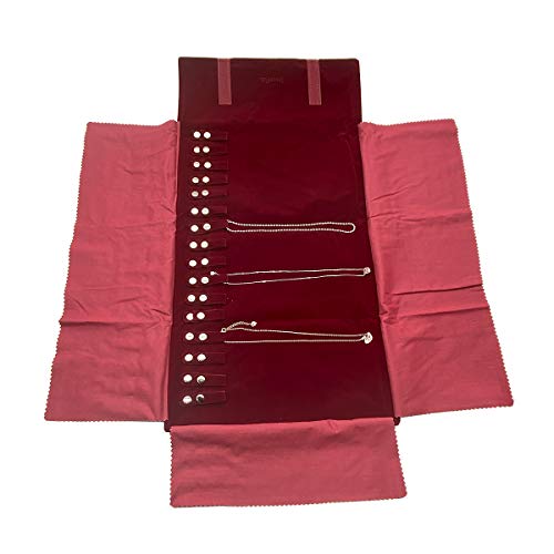 UnionPlus Large Travel Jewelry Case Roll Bag Organizer for Necklace Bracelet Earrings Ring, Burgundy (Large Burgundy (Necklaces Only))