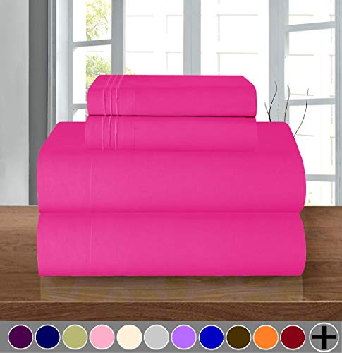 Elegant Comfort Luxury Soft 1500 Thread Count Egyptian Quality 4-Piece Sheet Wrinkle and Fade Resistant Bedding Set, Deep Pocket up to 16inch, Queen, Hot Pink