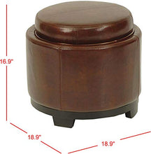 Load image into Gallery viewer, Safavieh Hudson Collection Chloe Leather Single Tray Round Storage Ottoman, Cordovan
