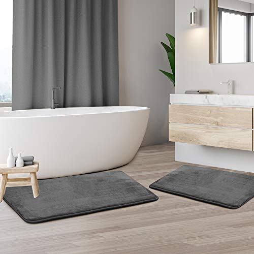 Clara Clark Memory Foam Bath Mat Sets 2 Piece - Non Slip, Absorbent, Soft Bath Rug Set - Fast Drying Washable Bath Mat -, Gray - Large and Small Sizes