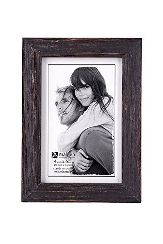 Malden International Designs Real Glass Wide Wood Molding Picture Frame, 4x6, Rough Black