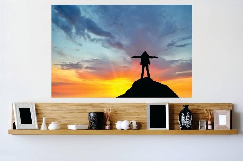 Decals - Sunset Beautiful Sky HillMountain Person Girl Boy Bedroom Bathroom Living Room Picture Art Mural Size 24 Inches X 48 Inches - Vinyl Wall Sticker - 22 Colors Available