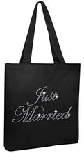 Load image into Gallery viewer, Varsany Black Just Married Luxury Crystal Bride Tote bag wedding party gift bag Cotton

