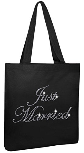 Varsany Black Just Married Luxury Crystal Bride Tote bag wedding party gift bag Cotton