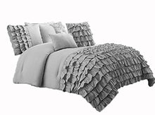 Load image into Gallery viewer, 300 Thread Count 5 Piece Premium Waterfall Half Ruffle Duvet Cover Set with Extra Pillow Shams Full 100% Egyptian Cotton Silver
