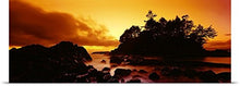Load image into Gallery viewer, GREATBIGCANVAS Entitled Silhouette of Rocks and Trees at Sunset, Tofino, Vancouver Island, British Columbia, Canada Poster Print, 90&quot; x 30&quot;, Multicolor
