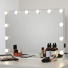 Load image into Gallery viewer, WAYKING Makeup Mirror with Lights, Hollywood Lighted Vanity Mirror with Touch Screen Dimmer, Tabletop Mirror with USB Charging Port, 3 Color Lighting Modes, White (H17.3 X L22.8 Inch)
