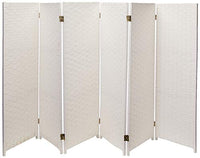 4 ft. Short Woven Fiber Folding Screen - White - 6 Panel