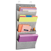 Load image into Gallery viewer, mDesign Soft Fabric Wall Mount/Over Door Hanging Storage Organizer - 4 Large Cascading Pockets - Holds Office Supplies, Planners, File Folders, Notebooks - Textured Print - Gray
