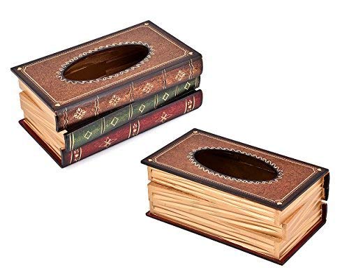 Retro Rectangle Top Lid Handcrafted Wooden Scholar's Antique European Book Tissue Paper Box Holder Cover Dispenser for Home/Office/Car Automotive Decoration - Brown