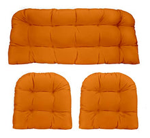 Load image into Gallery viewer, 3 Piece Wicker Cushion Set - Solid Orange Indoor / Outdoor Fabric Cushion for Wicker Loveseat Settee &amp; 2 Matching Chair Cushions
