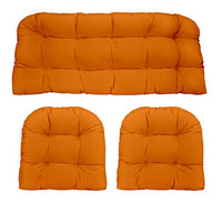 3 Piece Wicker Cushion Set - Solid Orange Indoor / Outdoor Fabric Cushion for Wicker Loveseat Settee & 2 Matching Chair Cushions