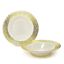Load image into Gallery viewer, &quot; OCCASIONS&quot; 40 Bowls Pack, Heavyweight Disposable Wedding Party Plastic Bowls (12 oz Soup Bowl, Florence Ivory &amp; Gold)
