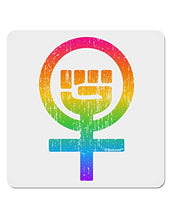 Load image into Gallery viewer, TOOLOUD Rainbow Distressed Feminism Symbol 4x4 Square Sticker - 4 Pack
