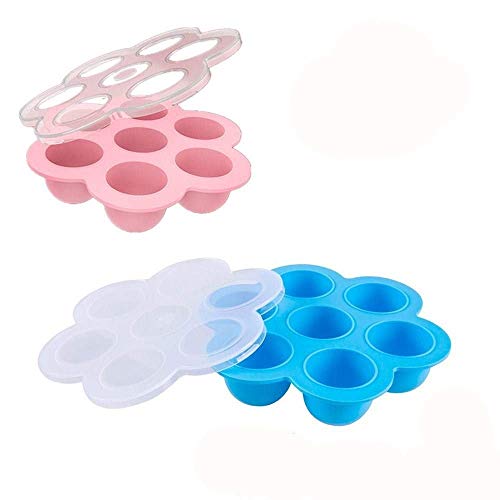 2 Pack Silicone Egg Bites Mold for Instant Pot Accessories - Fits Instant Pot 5,6,8 qt Pressure Cooker Baby Food Freezer Tray with Lid Reusable Storage Container, Pink/blue