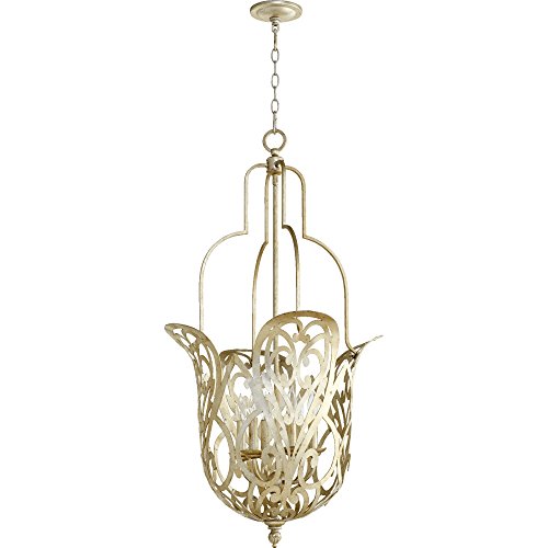 Quorum 8192-6-60 Transitional Six Light Pendant from Le Monde Collection in Pewter, Nickel, Silver Finish,