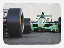 Load image into Gallery viewer, Ambesonne Cars Bath Mat, Sports Theme Indy Vehicles on an Asphalt Road Motion Blur Formula Race Print, Plush Bathroom Decor Mat with Non Slip Backing, 29.5&quot; X 17.5&quot;, Green Grey
