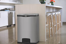Load image into Gallery viewer, Rubbermaid Commercial Products 1902001 Rubbermaid Commercial Slim Jim Stainless Steel Front Step-On Wastebasket with Trash/Recycling Combo Liner, 24 gal, Black Trim
