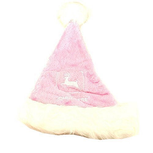 Officially Licensed John Deere Embroidered Pink and White Santa Hat