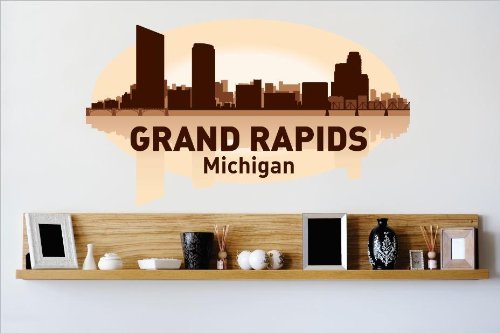 Decals - Grand Rapids Michigan MI Skyline City View Beautiful Scene Landmarks, Buildings & Water Picture Art Mural Size 24 Inches X 48 Inches - Vinyl Wall Sticker - 22 Colors Available