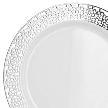 Load image into Gallery viewer, &quot; OCCASIONS&quot; 120 Plates Pack,(60 Guests) Premium Wedding Party Disposable Plastic Plates Set -60 x 10.25&#39;&#39; Dinner + 60 x 7.5&#39;&#39; Salad/Dessert (Florence White/Silver)
