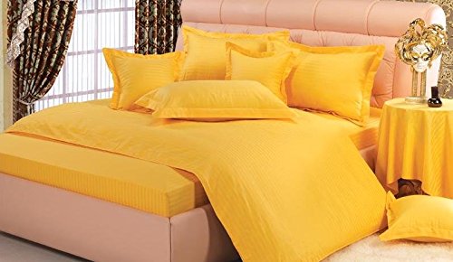 Dreamz Bedding- 450-Thread-Count Egyptian Cotton Bed Sheet Set 18 Inch Extra Deep Pocket California Queen/XL Queen/Queen Waterbed Size, Yellow Striped 450TC 100% Cotton Sheet Set