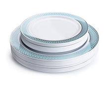 Load image into Gallery viewer, &quot; OCCASIONS&quot; 120 Plates Pack,(60 Guests) Premium Premium Wedding Party Disposable Plastic Plates Set -60 x 10&#39;&#39; Dinner + 60 x 7.5&#39;&#39; Salad/Dessert (Venice Blue and Silver)
