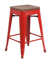 Load image into Gallery viewer, Offex OFX-473770-FF 24&quot; High Backless Metal Counter Height Stool with Square Wood Seat - Red
