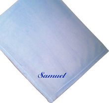 Load image into Gallery viewer, Samuel Embroidered Boy Name Personalized Microfiber Plush Blue Baby Blanket
