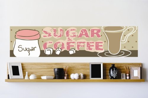 Decals - Sugar Coffee Drink Cup Brown Pink Cafe Bedroom Bathroom Living Room Picture Art Mural - Size 20 Inches X 80 Inches - Vinyl Wall Sticker - 22 Colors Available