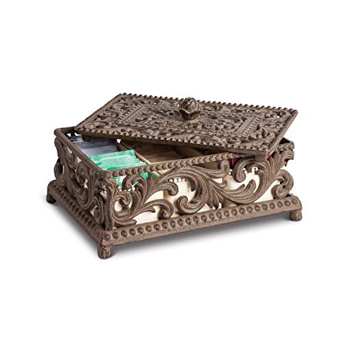 Cream Ceramic Sectioned and Acanthus Leaf Metal Tea Box