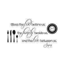 Load image into Gallery viewer, MairGwall Religious Kitchen Quotes Words Christian Vinyl Wall Decal Restaurant Mural Lettering Decor Saying Bless The Food Before Us The Family Beside Us The Love Between Us(Medium,Brown
