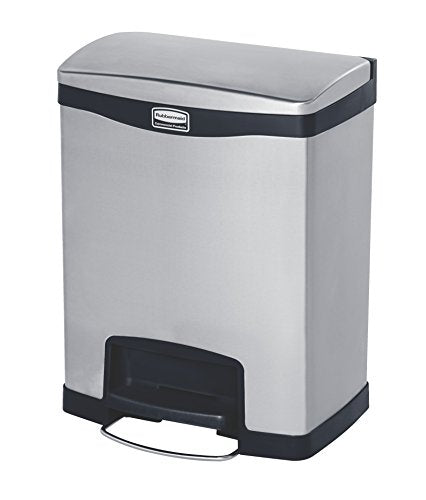 Rubbermaid Commercial Products 1901987 Rubbermaid Commercial Slim Jim Stainless Steel Front Step-On Wastebasket with Trash/Recycling Combo Liner, 8 gal, Black Trim