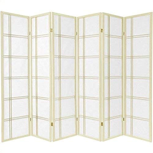 Oriental Furniture 6 ft. Tall Double Cross Shoji Screen - Special Edition - Ivory - 6 Panels
