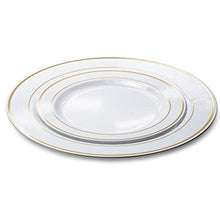 Load image into Gallery viewer, &quot; OCCASIONS&quot; 120 Plates Pack, Heavyweight Disposable Wedding Party Plastic Plates (6.25&#39;&#39; Dessert/Bread Plate, White &amp; Gold Rim)
