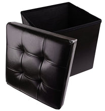 Load image into Gallery viewer, Red Co. Faux Leather Folding Cube Storage Ottoman with Padded Seat, 15&quot; x 15&quot; - Black
