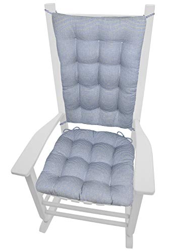 Ticking Stripe Blue Rocking Chair Cushion Set - Standard - Seat Pad and Back Rest with Ties - Reversible, Latex Foam Fill - Made in USA