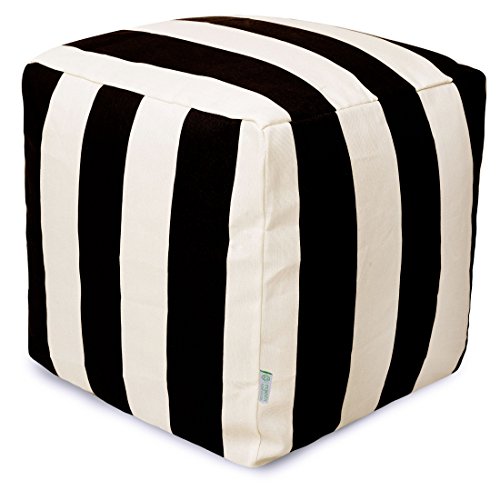 Majestic Home Goods Black Vertical Stripe Indoor / Outdoor Bean Bag Ottoman Pouf Cube 17